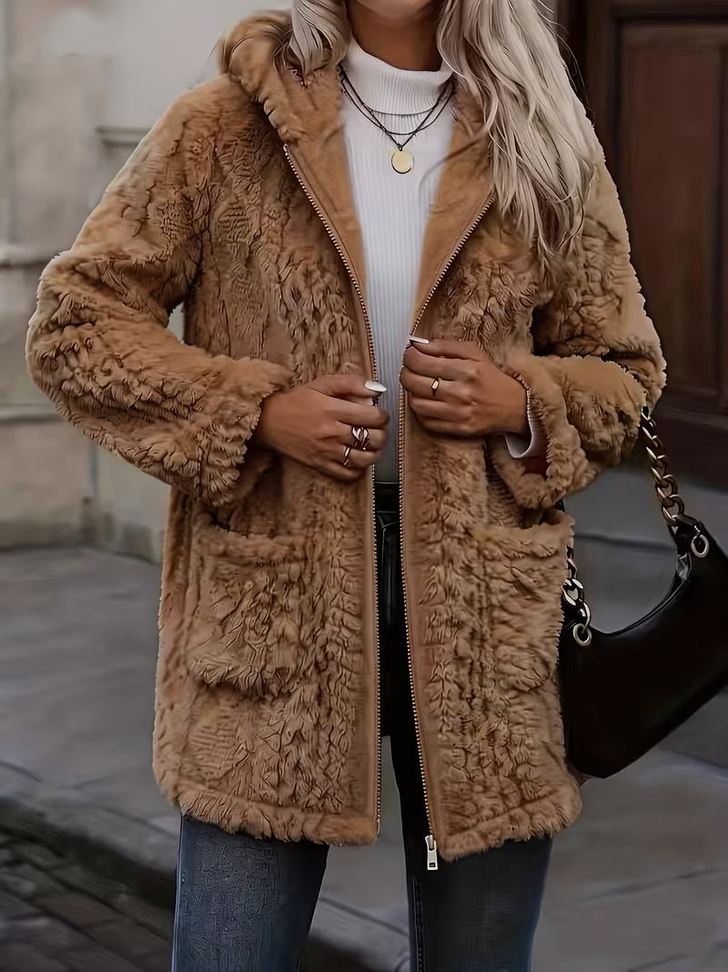 Elima - Casaco De Malha Felpudo Com Capuz E Fecho De Correr, De Dupla Face