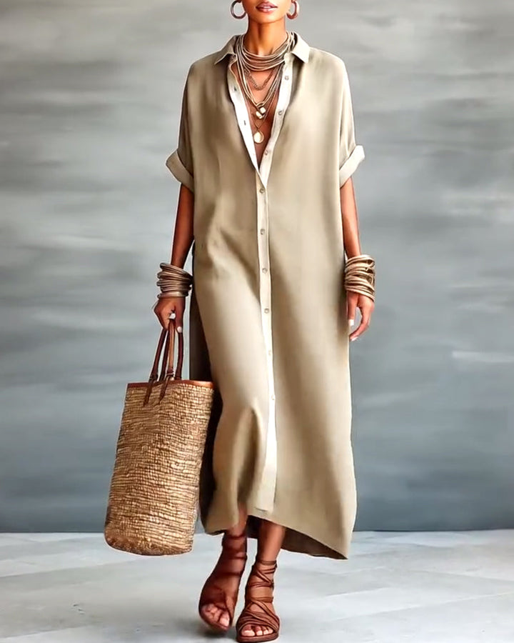 Nerena - Vestido-Camisa Elegante Com Decote Em V e Drapeado