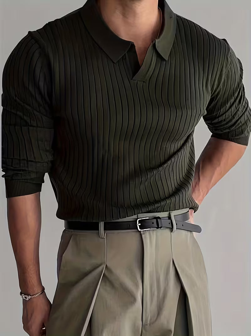 Kaeran – Pulover Polo Elegant Din Tricot Cu Nervuri
