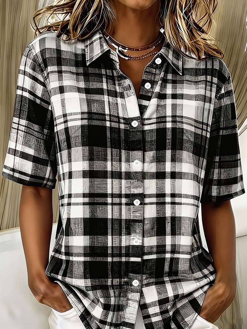 Endrita - Camisa Casual De Manga Curta Com Botões