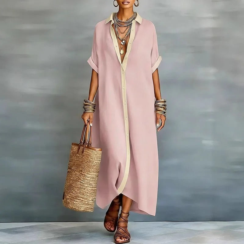 Nerena - Vestido-Camisa Elegante Com Decote Em V e Drapeado