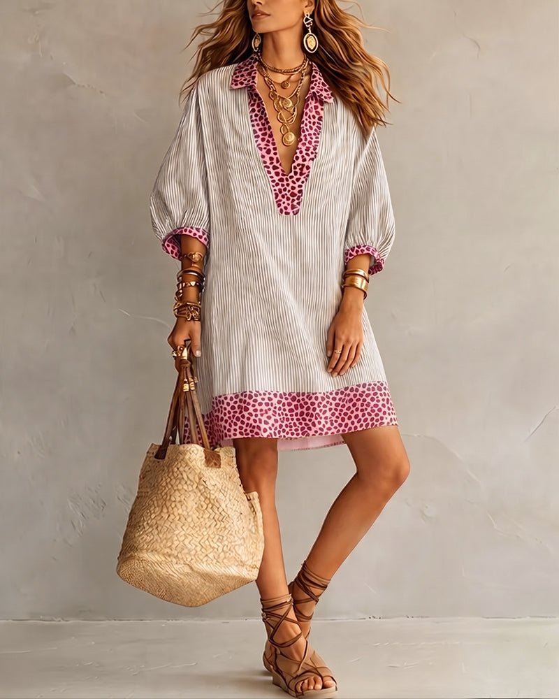 Marget - Vestido Com Painéis Em Padrão Leopardo E Mangas Bufantes