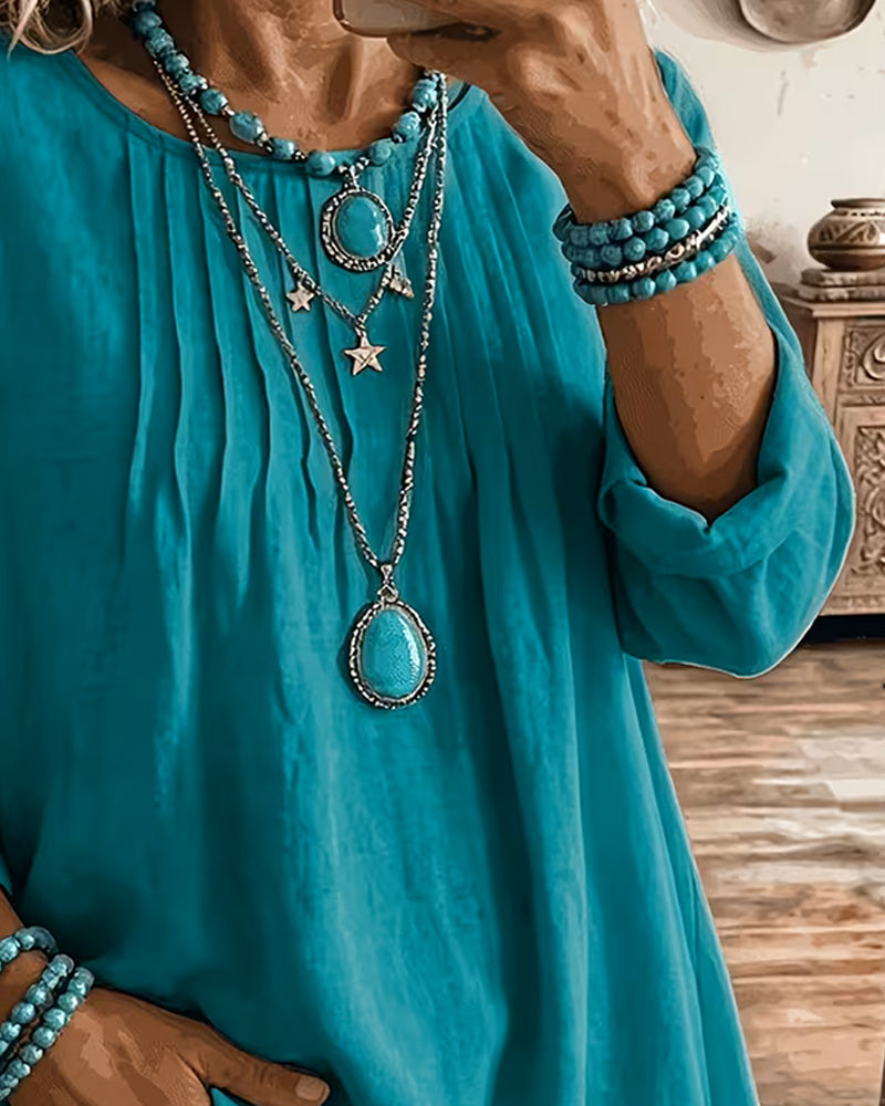 Taireen - Blusa Túnica Plissada Estilo Boho