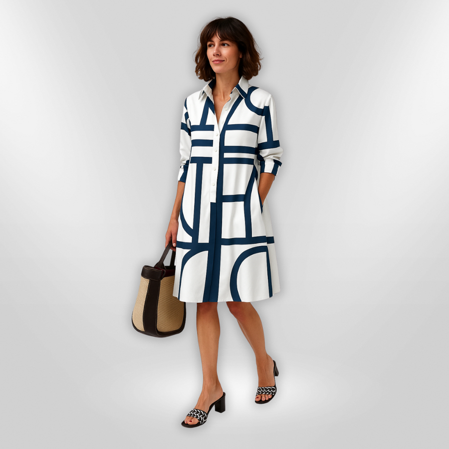 Lynna - Vestido midi Casual com Bolsos e Botões