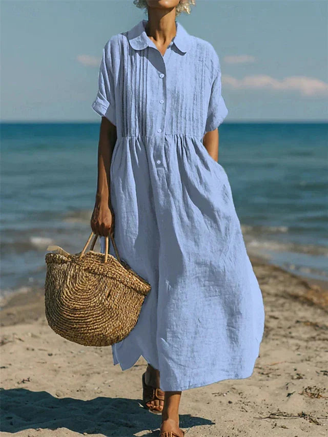 Janny - Vestido Camisa Elegante e Esvoaçante em Algodão
