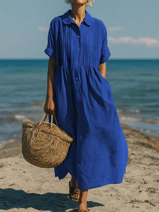 Janny - Vestido Camisa Elegante e Esvoaçante em Algodão