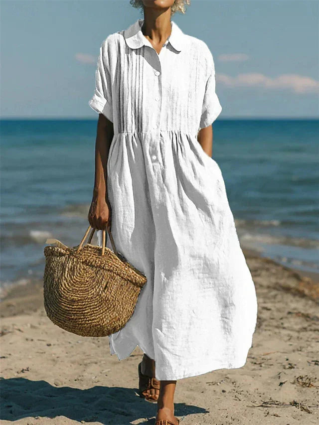 Janny - Vestido Camisa Elegante e Esvoaçante em Algodão