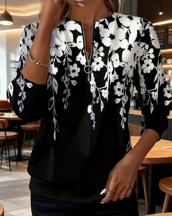 Jessalen - Camisola Com Meio Fecho E Gola Estampada
