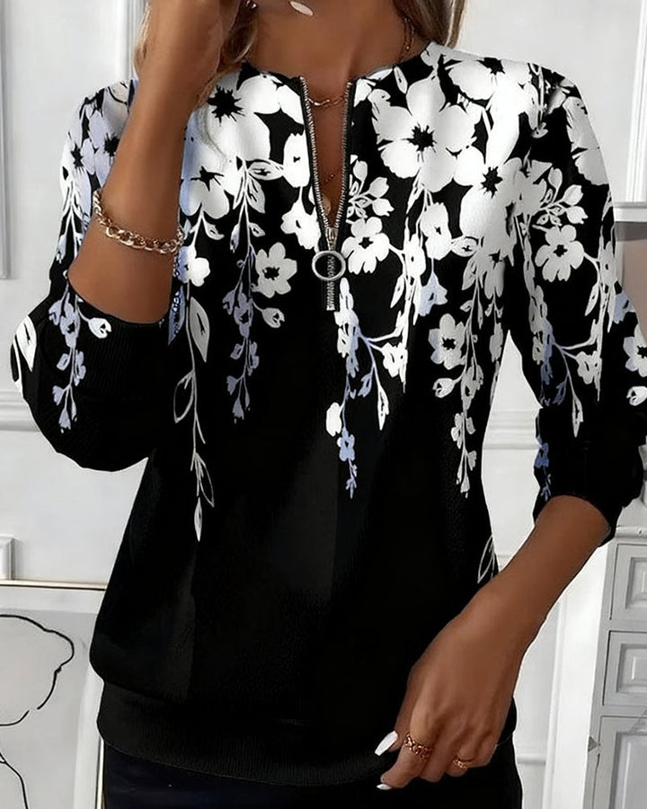Jessalen - Camisola Com Meio Fecho E Gola Estampada