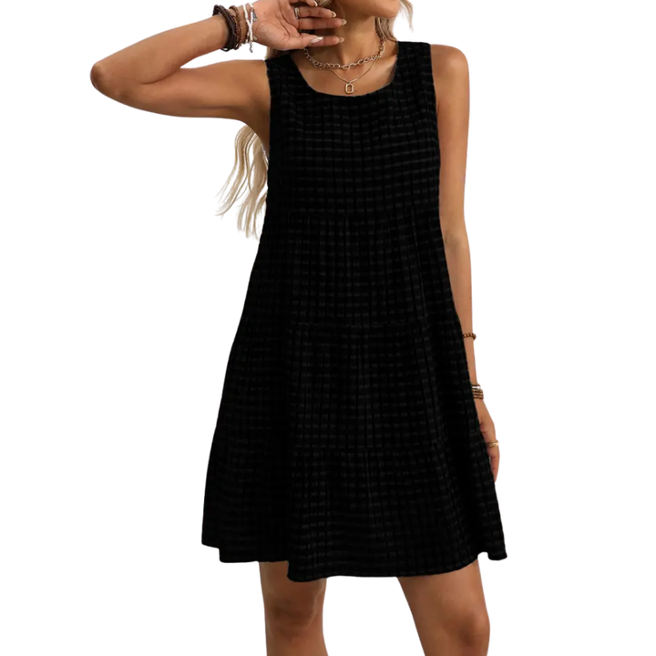Heleni - Vestido Xadrez Sem Mangas Com Folhos