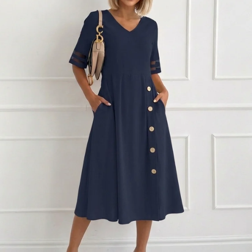 Sirena - Vestido Midi Com Botões e Bolsos