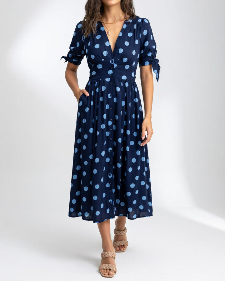 Fabienne - Vestido Midi Elegante Com Padrão De Bolinhas