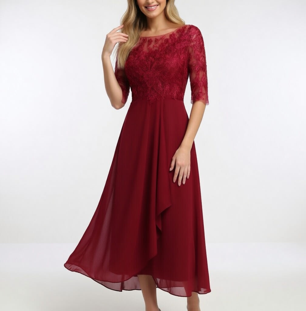 Zerda - Vestido Midi Elegante Em Renda