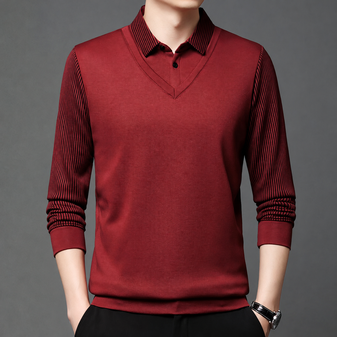 Pedroo - Camisola Com Mangas Às Riscas E Gola De Camisa Com Botões