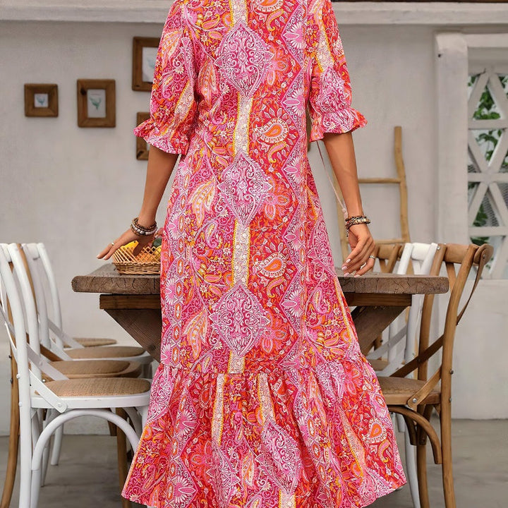 Aniy - Vestido de Verão com Padrão Floral e Decote em V