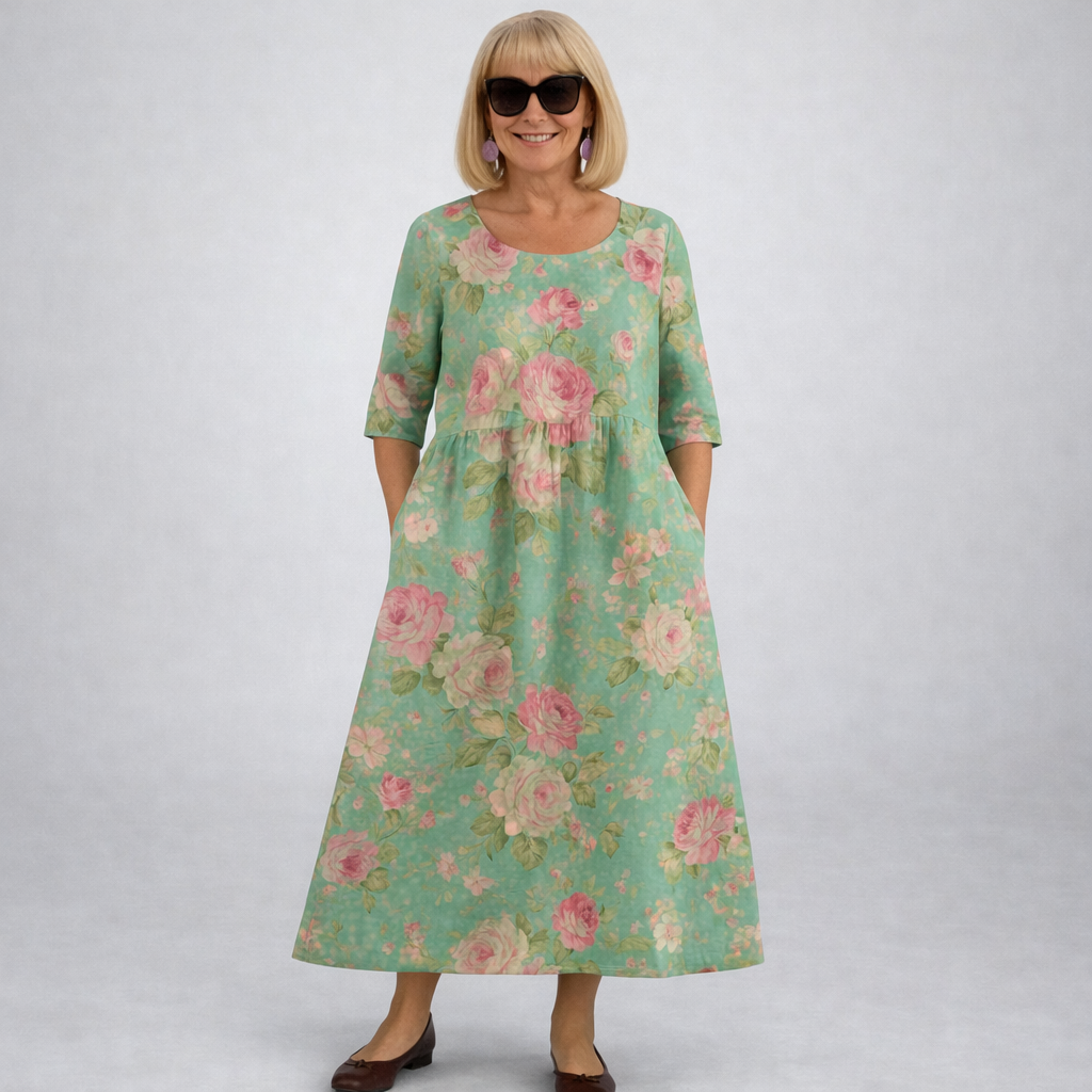 Zunia - Vestido Midi Com Padrão Floral e Bolsos