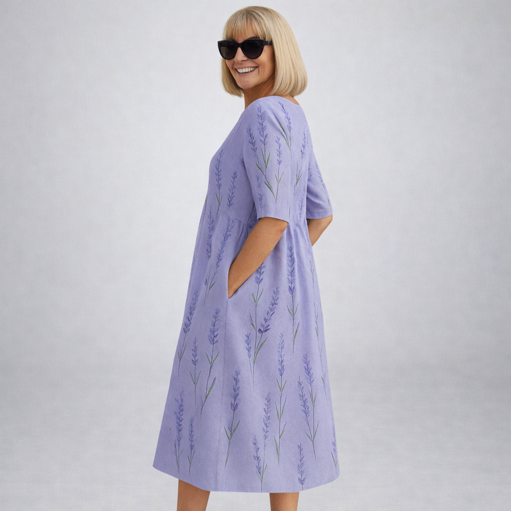 Zunia - Vestido Midi Com Padrão Floral e Bolsos