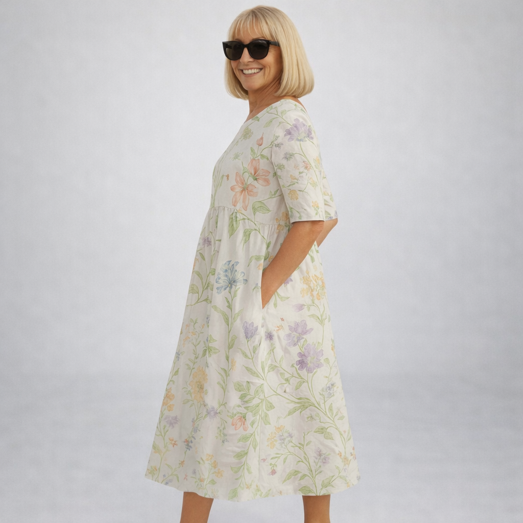Zunia - Vestido Midi Com Padrão Floral e Bolsos