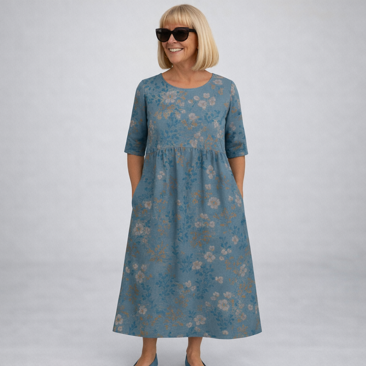 Zunia - Vestido Midi Com Padrão Floral e Bolsos