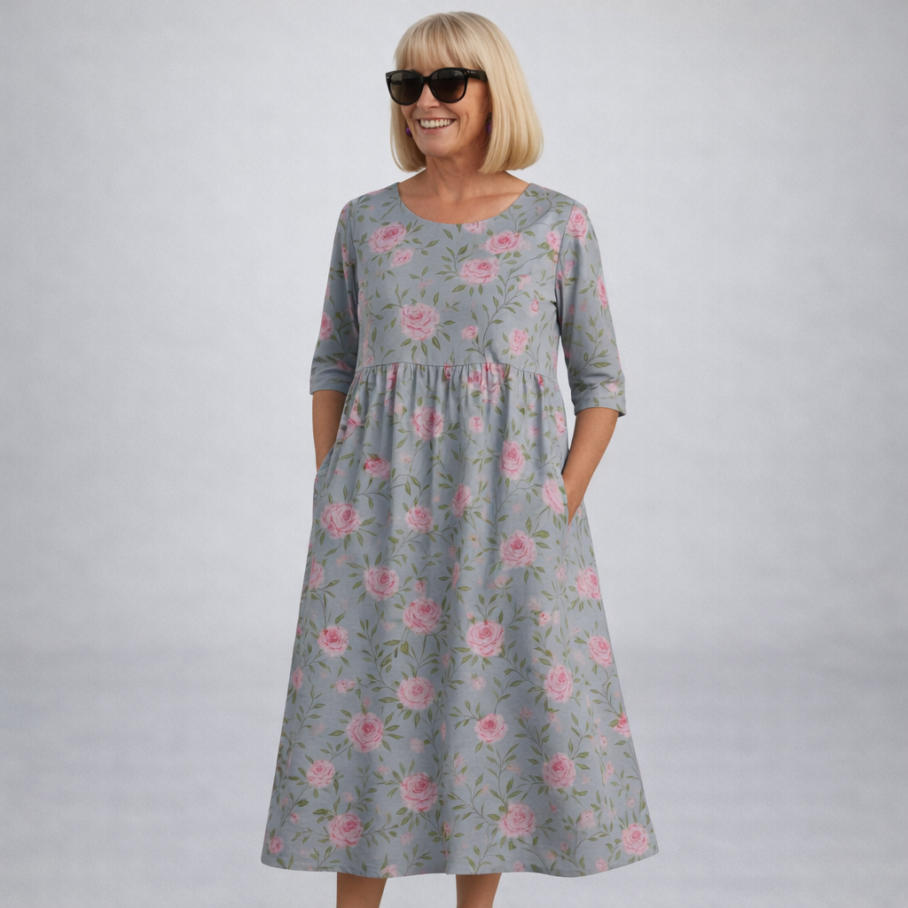 Zunia - Vestido Midi Com Padrão Floral e Bolsos