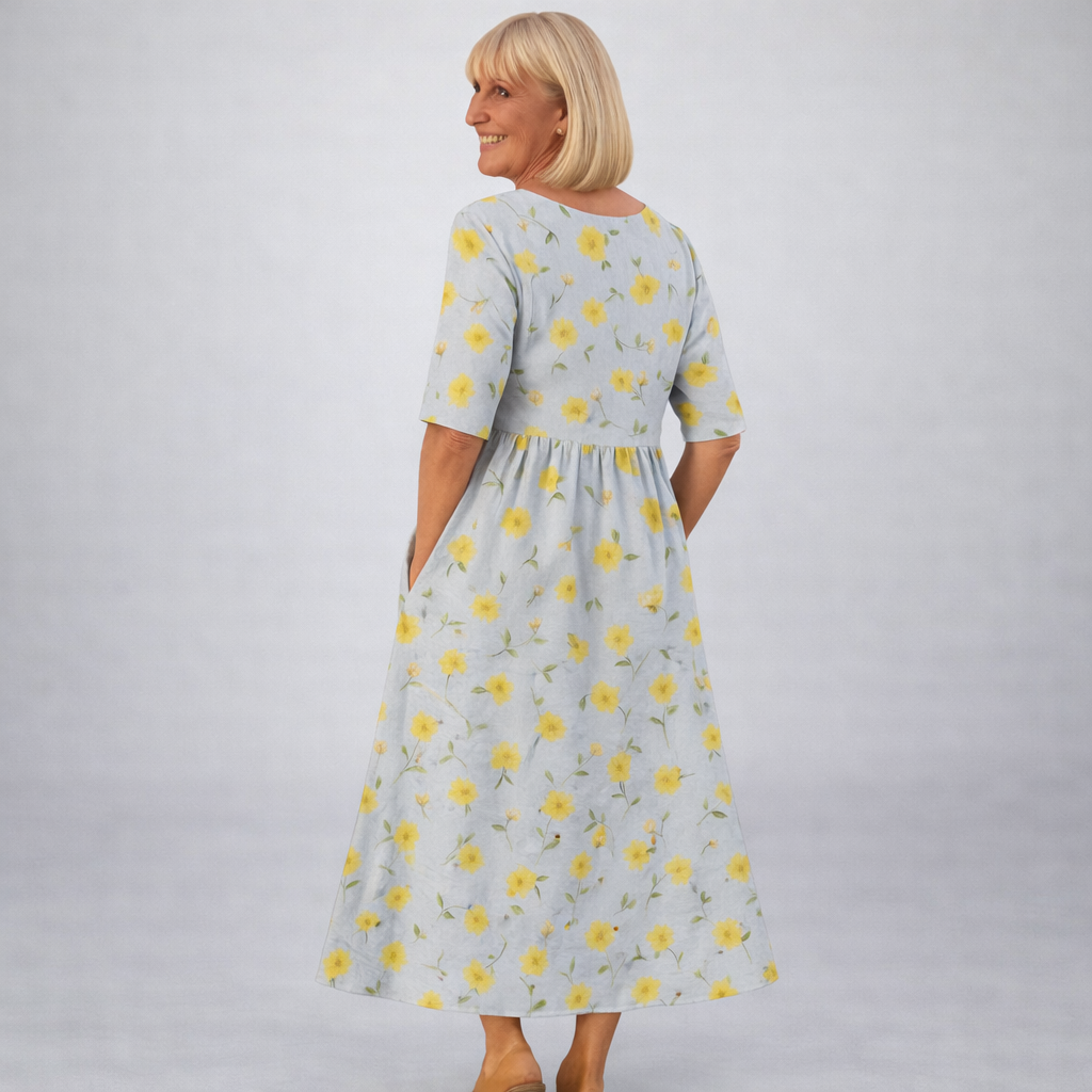 Zunia - Vestido Midi Com Padrão Floral e Bolsos