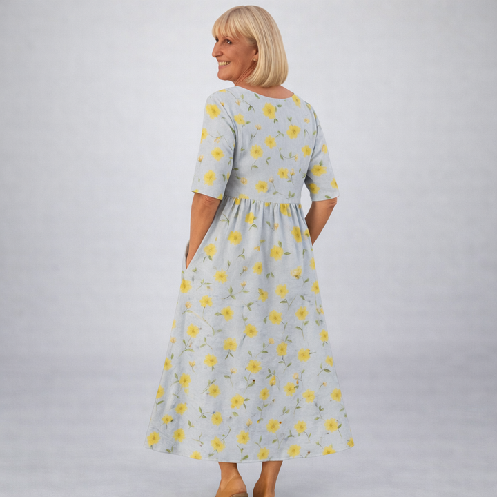 Zunia - Vestido Midi Com Padrão Floral e Bolsos