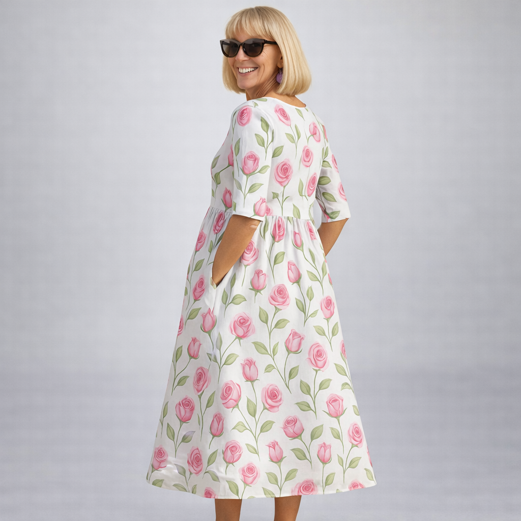 Zunia - Vestido Midi Com Padrão Floral e Bolsos