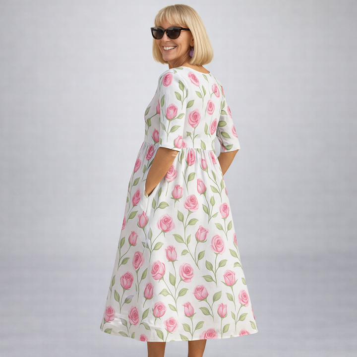 Zunia - Vestido Midi Com Padrão Floral e Bolsos