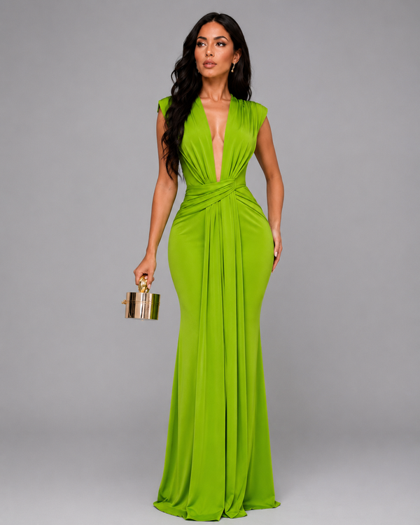 Femke - Vestido maxi com decote em V e franzido