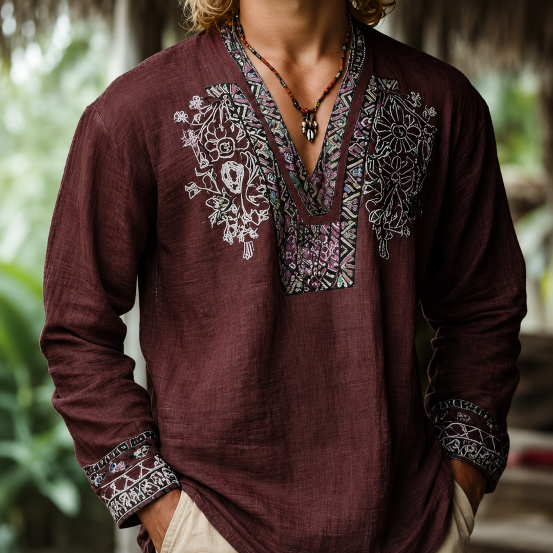 Tayson - Camisa De Verão Com Bordados Boémios