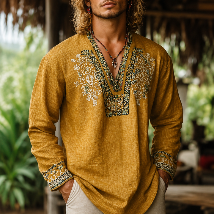 Tayson - Camisa De Verão Com Bordados Boémios