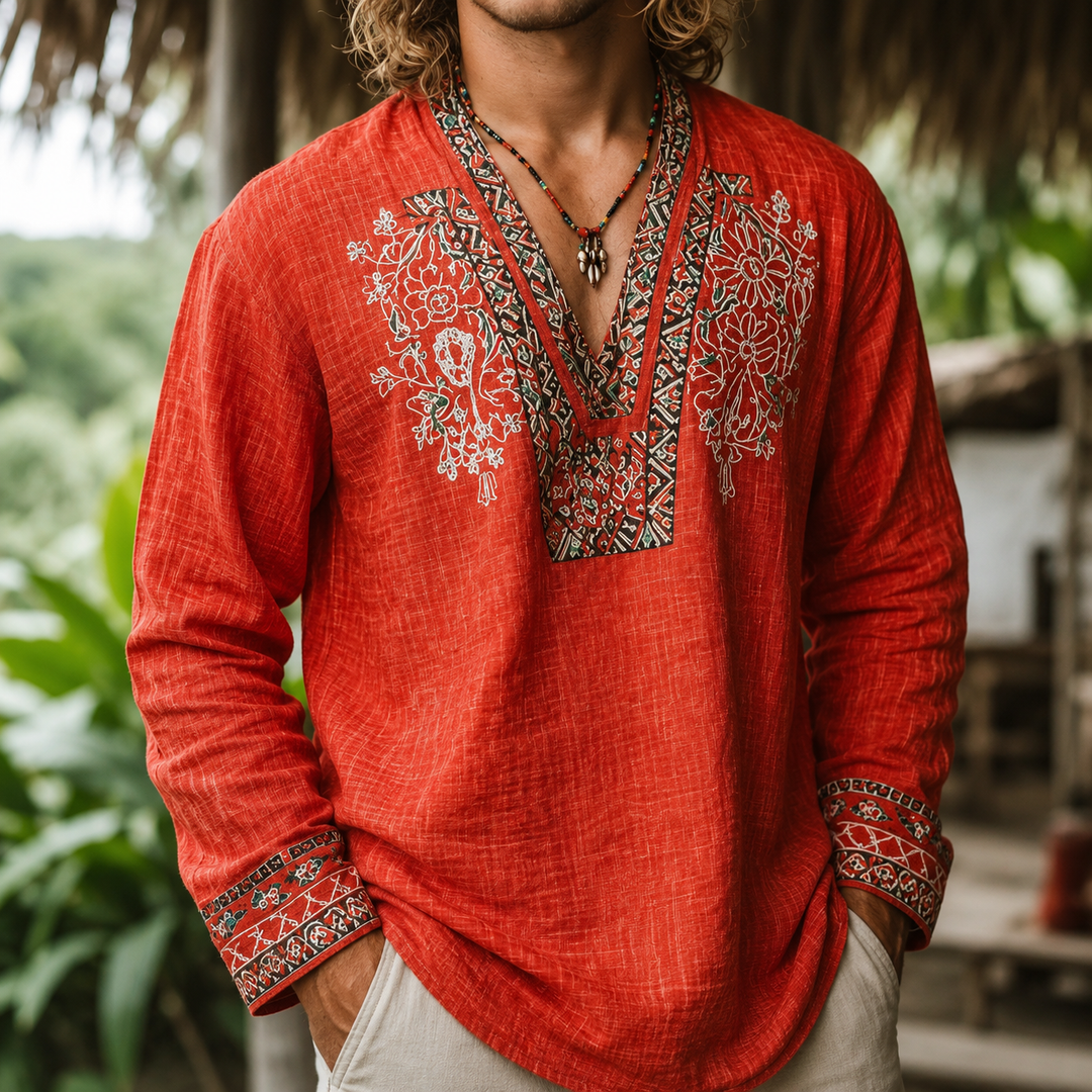 Tayson - Camisa De Verão Com Bordados Boémios