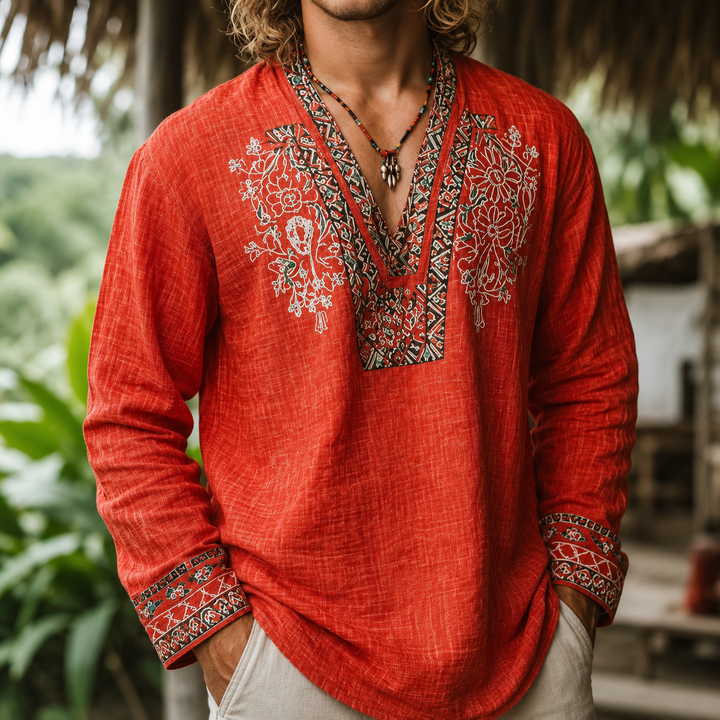 Tayson - Camisa De Verão Com Bordados Boémios