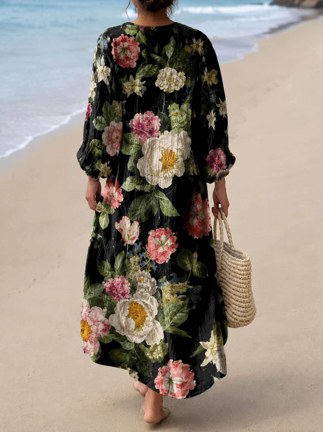 Zylina - Vestido Midi Com Decote Em V e Padrão Floral