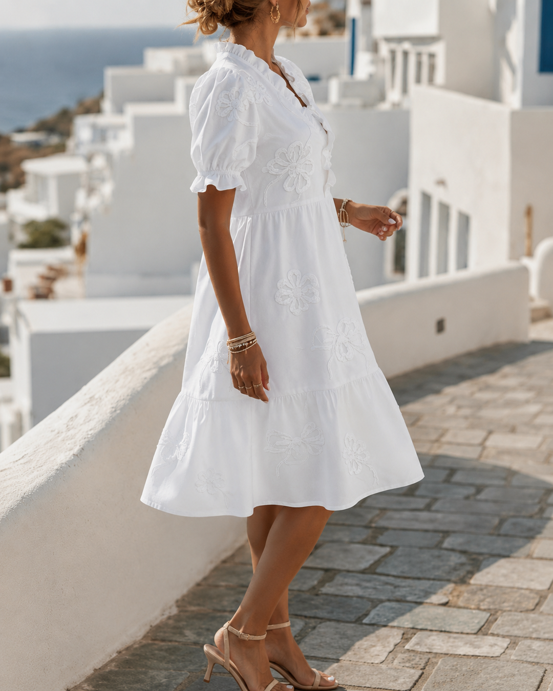 Nija - Vestido Com Decote Em V e Folhos