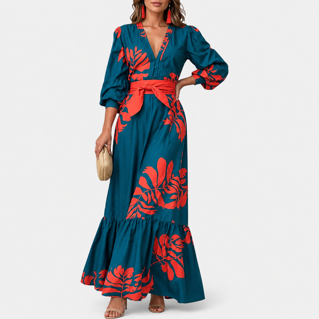 Hacire -  Vestido Maxi com Estampado Floral Tropical