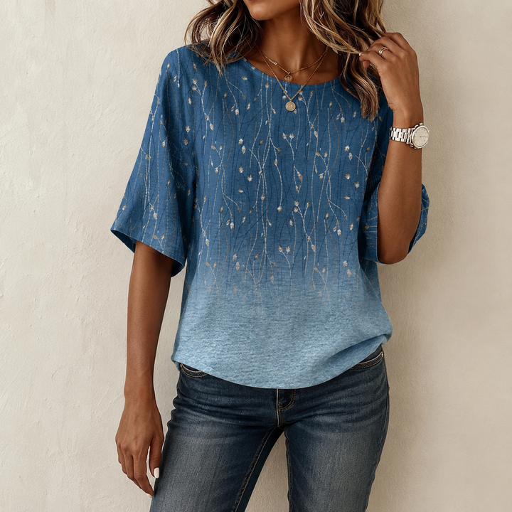 Eelene - Blusa Vintage Com Estampado De Folhas