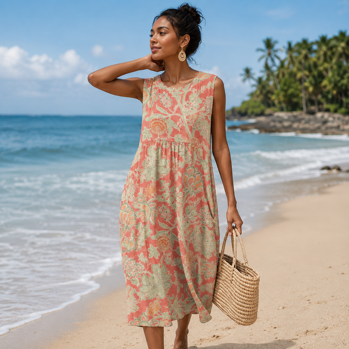 Kary - Vestido De Verão SEM Mangas Com Estampado