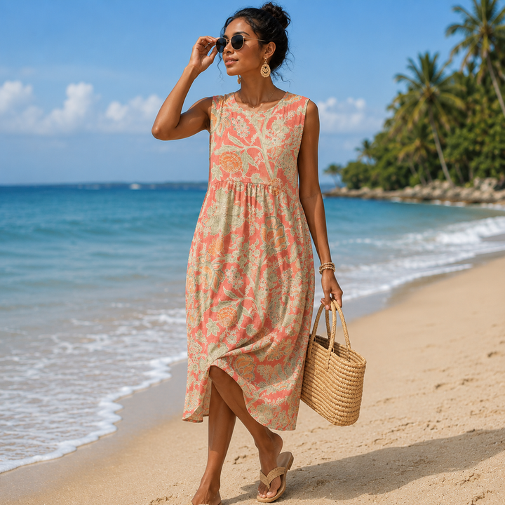 Kary - Vestido De Verão SEM Mangas Com Estampado