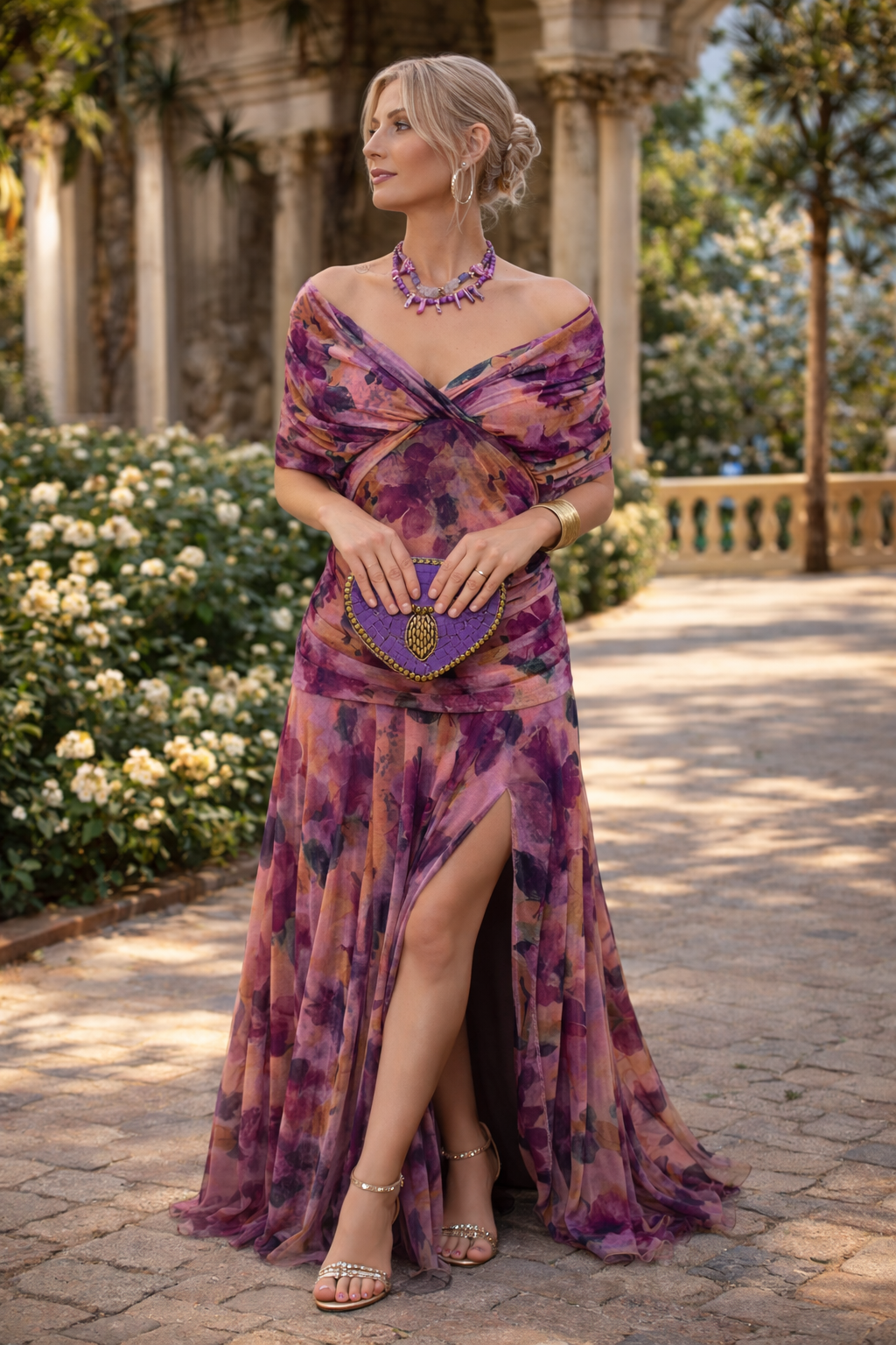 Nadeesha - Vestido Floral longo Com Decote em V