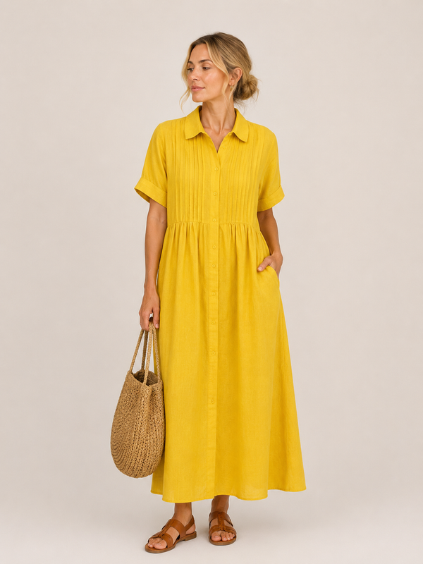 Anjali - Vestido Midi Estilo Camisa de Verão