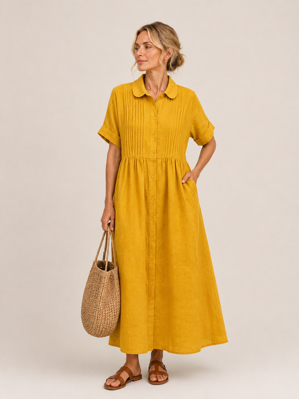 Anjali - Vestido Midi Estilo Camisa de Verão