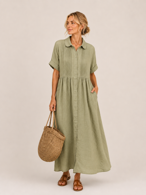 Anjali - Vestido Midi Estilo Camisa de Verão