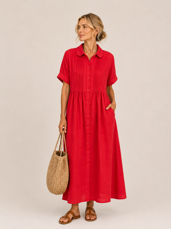 Anjali - Vestido Midi Estilo Camisa de Verão