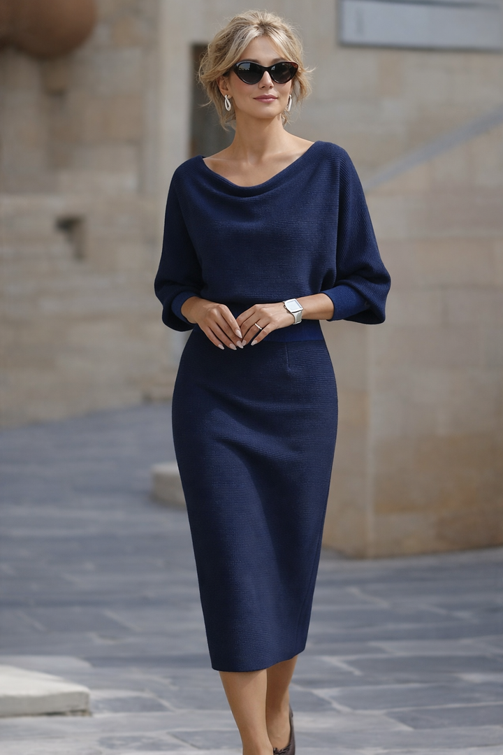 Amyy - Vestido Midi Elegante De Manga Comprida