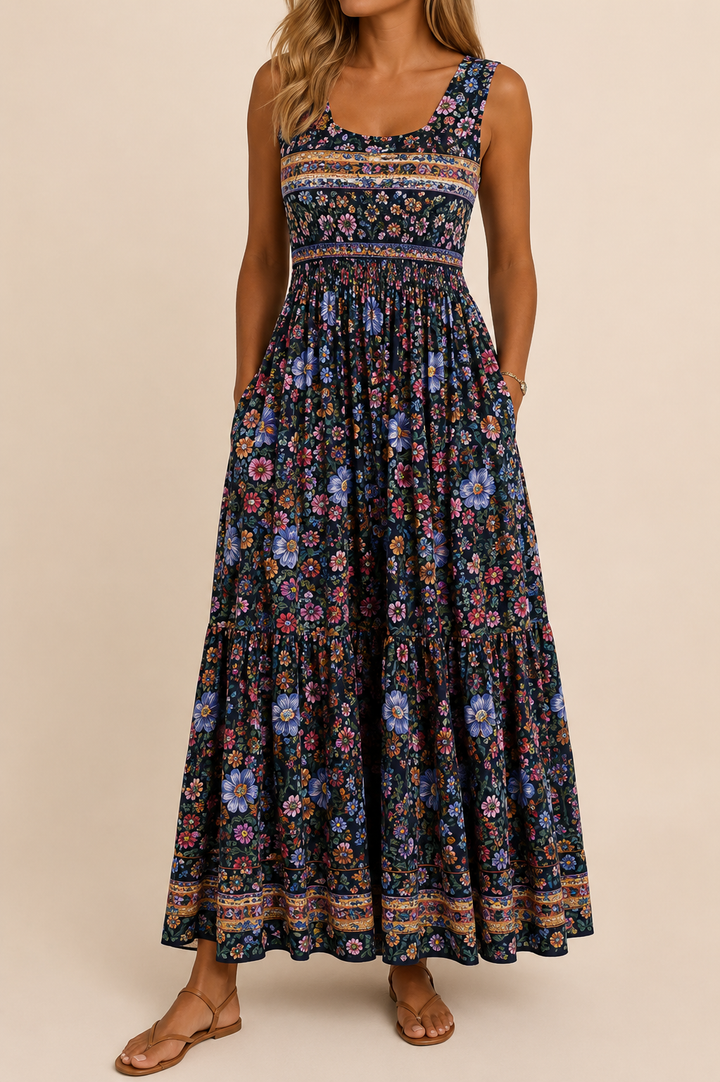 Raqual - Vestido Maxi Com Padrão Floral e Bolsos