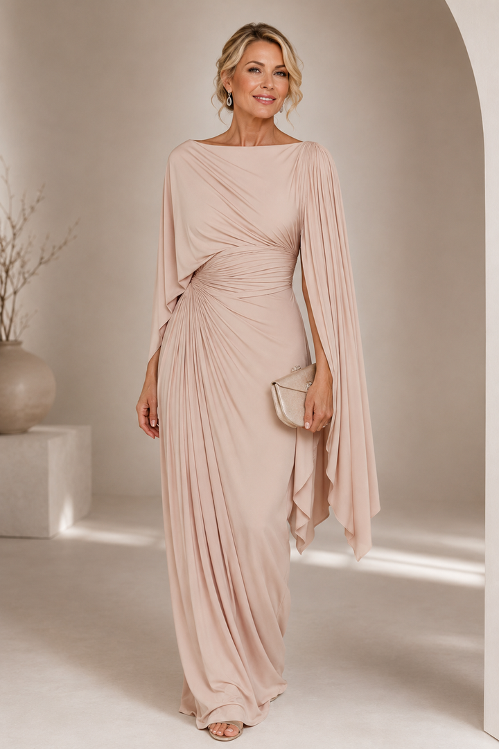 Mirona - Vestido Maxi Plissado Com Capa