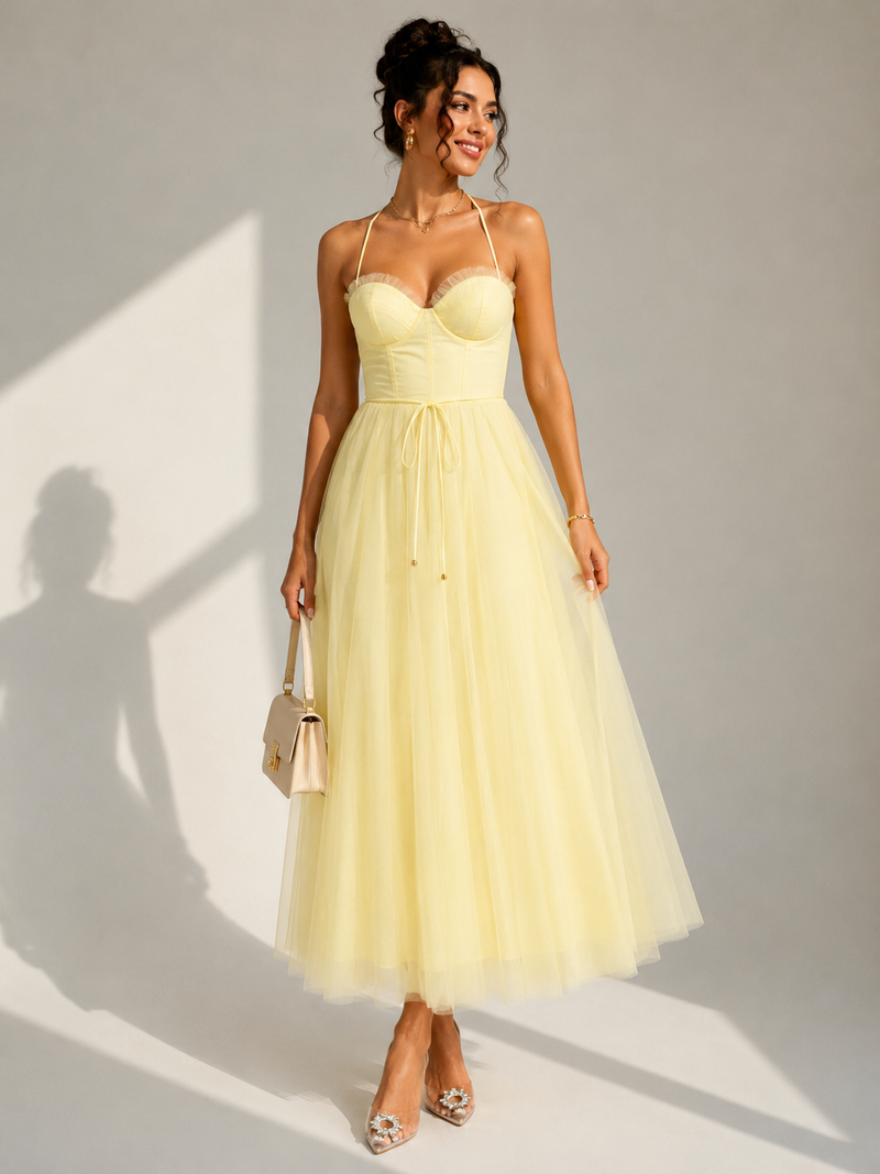 Chiyoko - Vestido Midi Elegante Com Costas Abertas