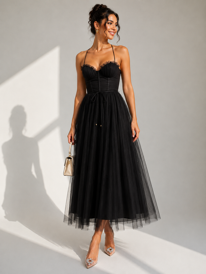 Chiyoko - Vestido Midi Elegante Com Costas Abertas