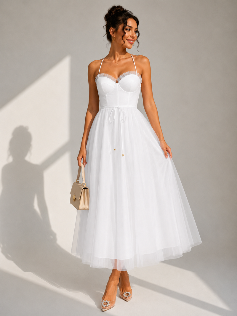 Chiyoko - Vestido Midi Elegante Com Costas Abertas